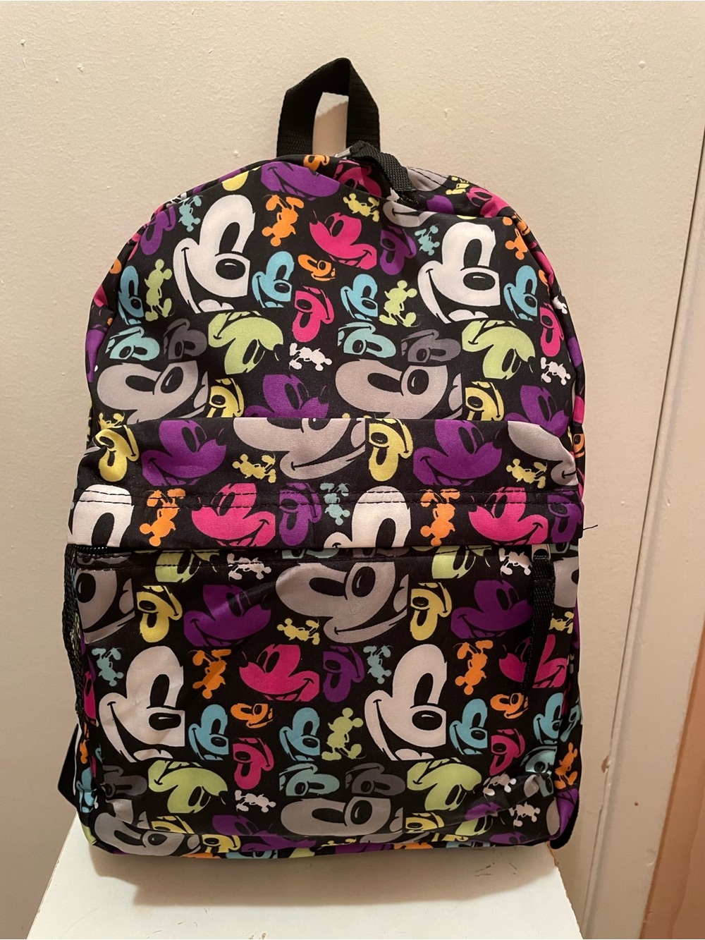 Disney Parks Mickey Mouse Neon Pop Art Faces All Over Print Nylon Backpack
